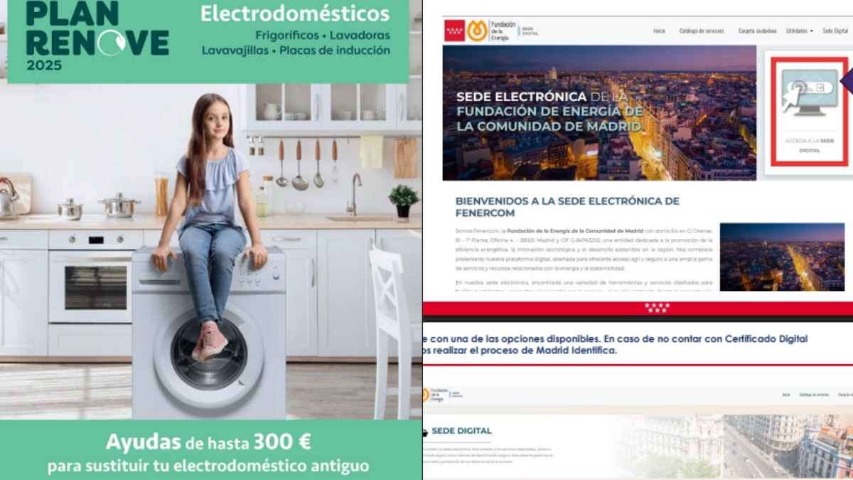 Imagen del Plan Renove de electrodomésticos 2025 en Madrid con ayudas de hasta 300 euros y acceso a la sede electrónica de FENERCOM.