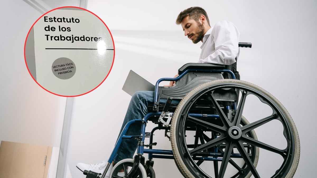 Trabajador con discapacidad revisando el Estatuto de los Trabajadores tras la nueva Ley 2/2025 sobre incapacidad permanente.
