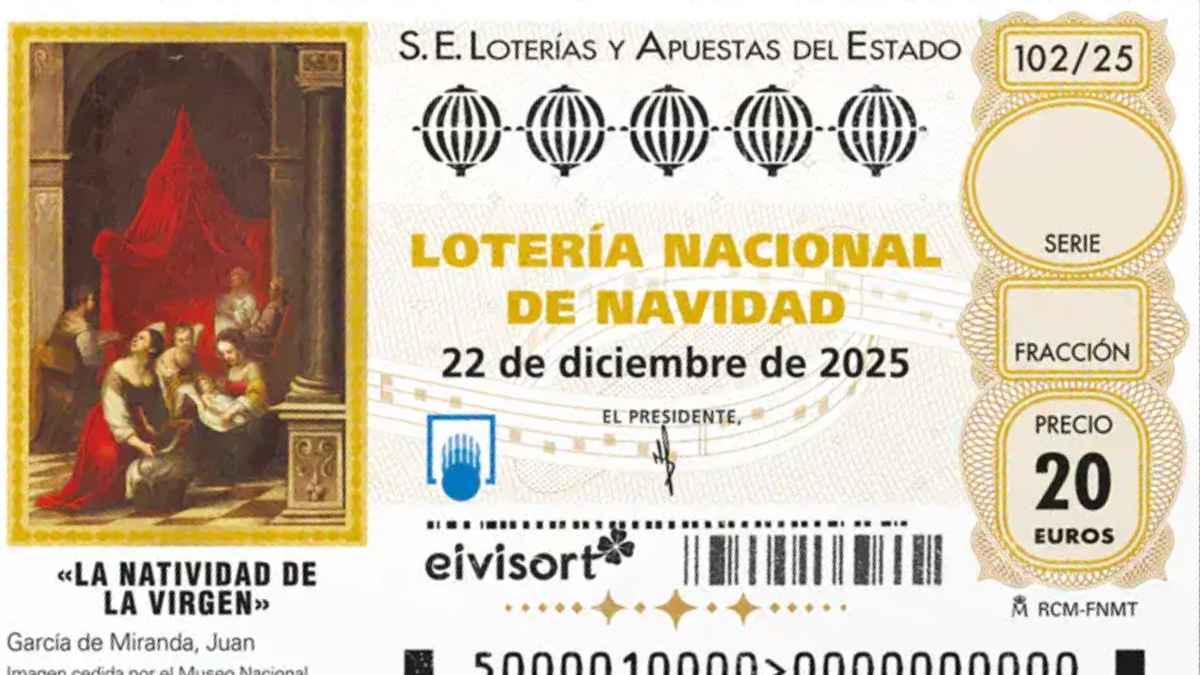 Décimo de la Lotería de Navidad del 22 de diciembre de 2025 con diseño oficial de Loterías y Apuestas del Estado