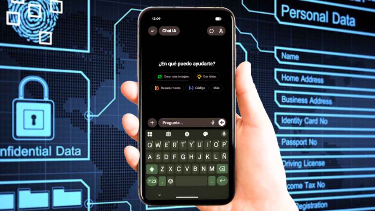 Interfaz digital que representa la protección de datos personales y la privacidad en el uso de inteligencia artificial