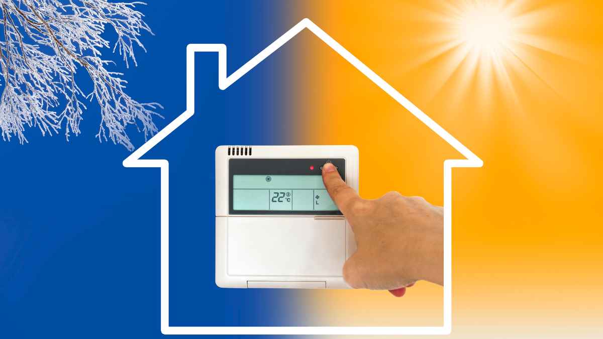 Ajuste de termostato en una vivienda, con contraste de frío y calor, imagen para explicar el ahorro en calefacción con aerotermia
