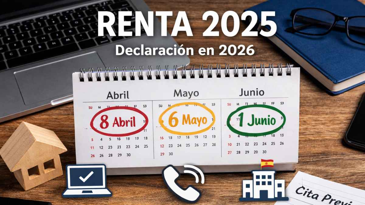 Calendario con fechas clave para presentar la Renta 2025 en 2026 con cita previa