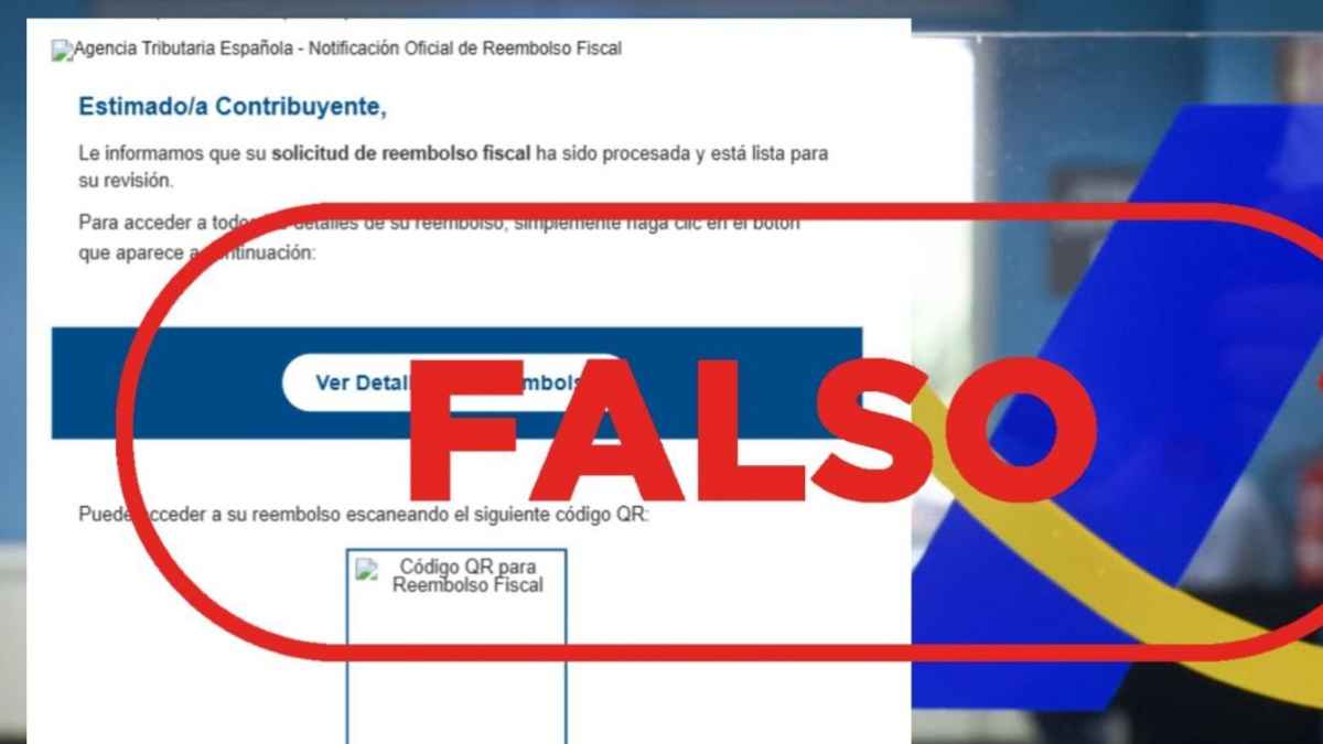 Correo falso de la Agencia Tributaria (AEAT) con reembolso fiscal y código QR: phishing