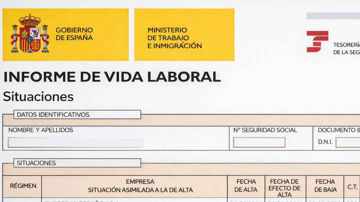 Informe de vida laboral de la Seguridad Social con empresas y días cotizados