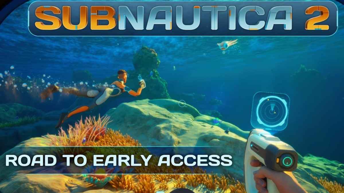 Subnautica 2 Road to Early Access con escena submarina y el título del videojuego en pantalla