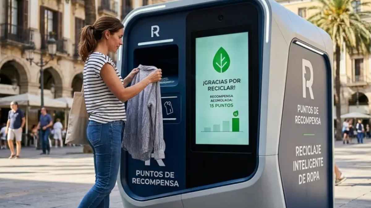 Contenedor inteligente para reciclar ropa usada con recompensa económica en España