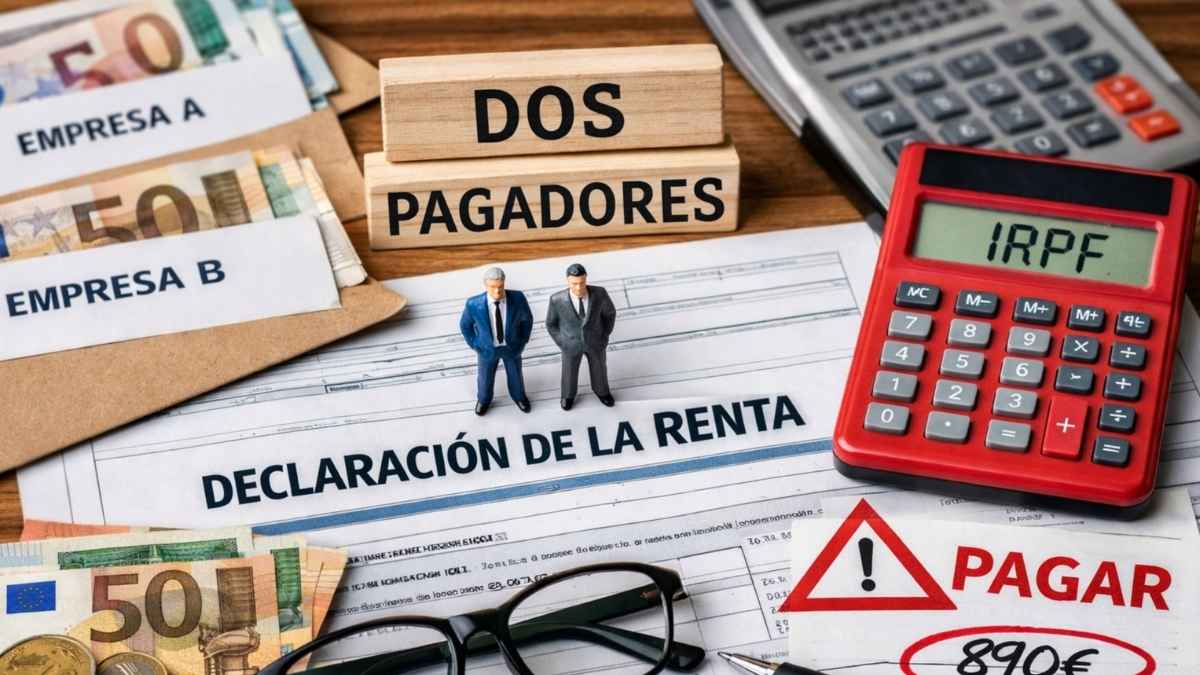 Imagen de dos pagadores en la Declaración de la Renta con aviso de pago en el IRPF