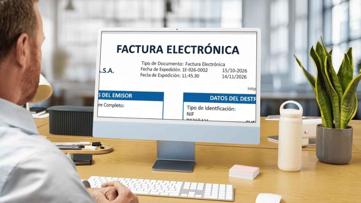 Un autónomo consulta una factura electrónica en la pantalla del ordenador tras la reactivación de Hacienda