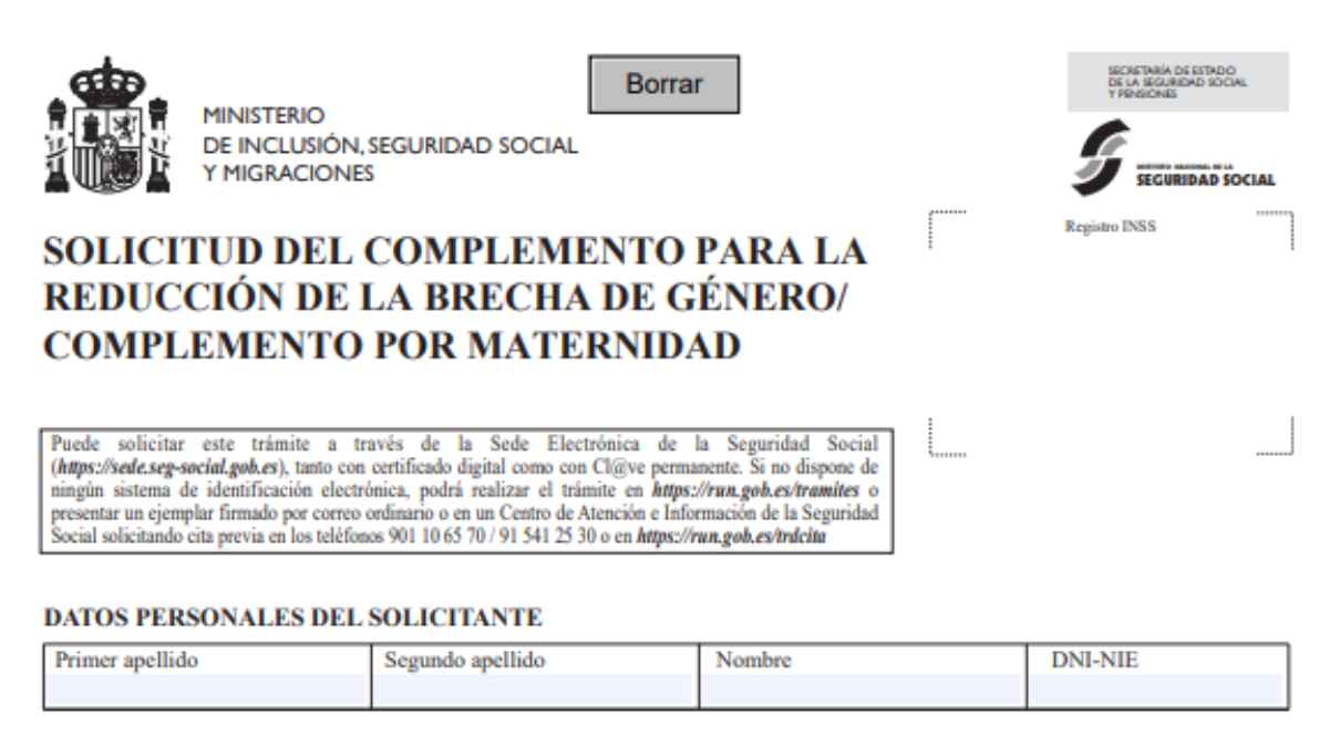 Solicitud del complemento por maternidad de la Seguridad Social