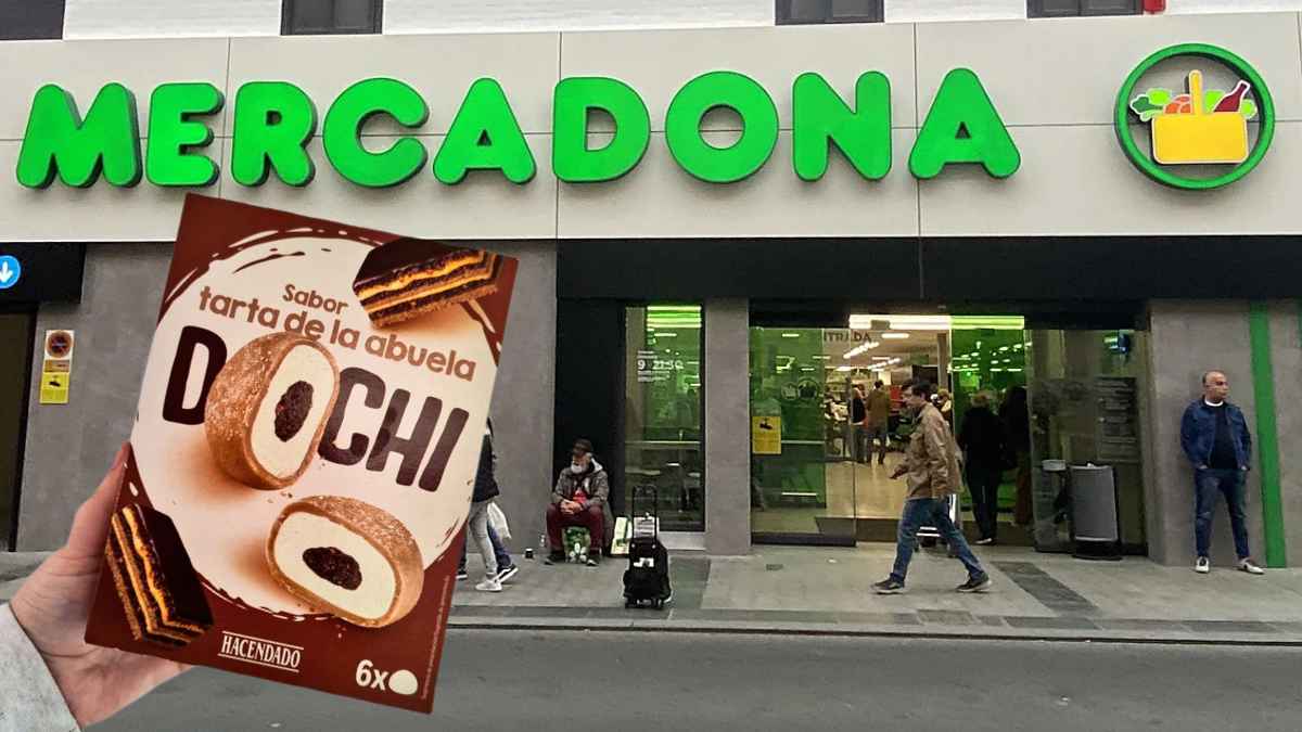 Mercadona con la caja de Mochi sabor tarta de la abuela de Hacendado en primer plano