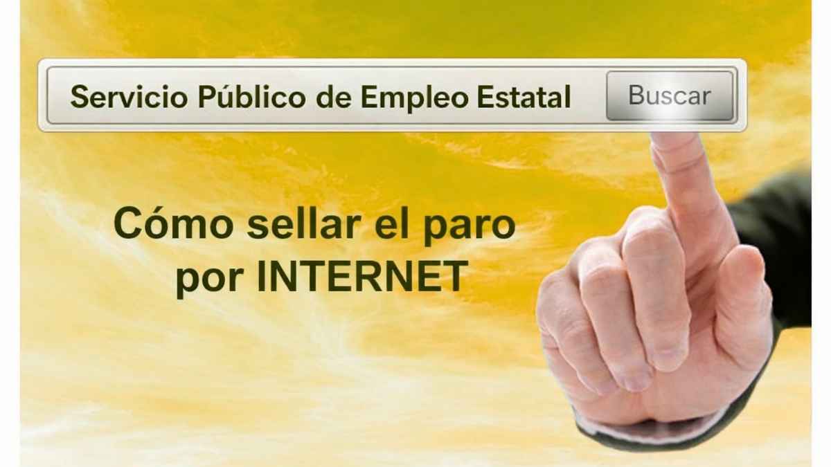Barra de búsqueda con el texto Servicio Público de Empleo Estatal y el botón Buscar para sellar el paro por internet