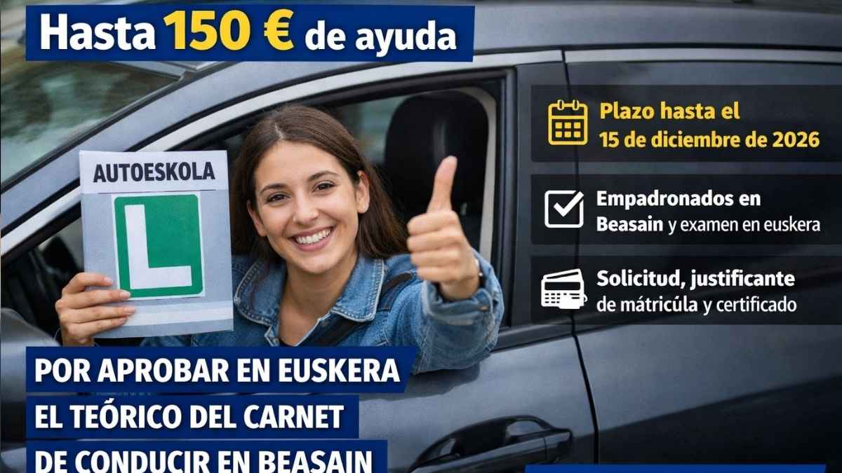 Persona con ayuda de hasta 150 euros en Beasain por aprobar en euskera el teórico del carnet
