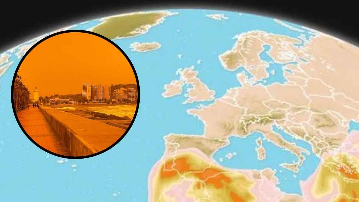 Imagen de la borrasca Regina afectando Europa con calima y lluvias intensas en España, mostrando el impacto de las condiciones meteorológicas extremas