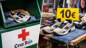 Deja sus zapatillas en un contenedor de Cruz Roja y aparecen a la venta por 10 euros en un destino que no esperaba