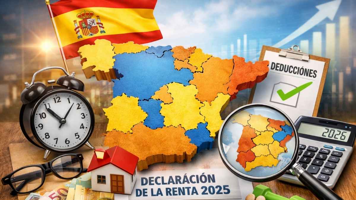 Mapa de España con la declaración de la renta 2025, calculadora y deducciones autonómicas para pagar menos a Hacienda