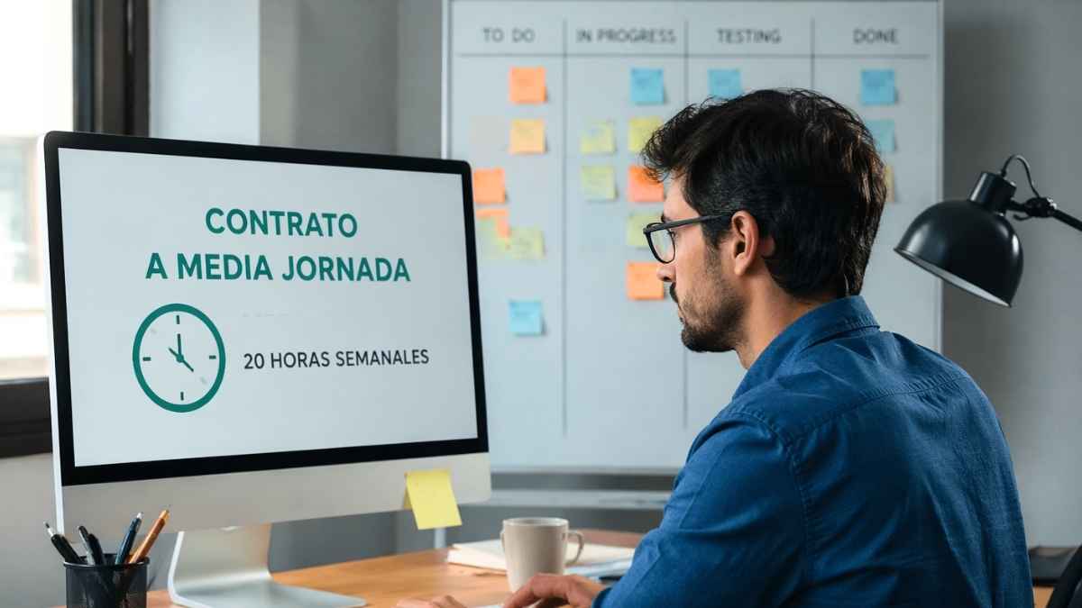 Trabajador en oficina con contrato a media jornada y 20 horas semanales, información sobre cómo pedir vacaciones.