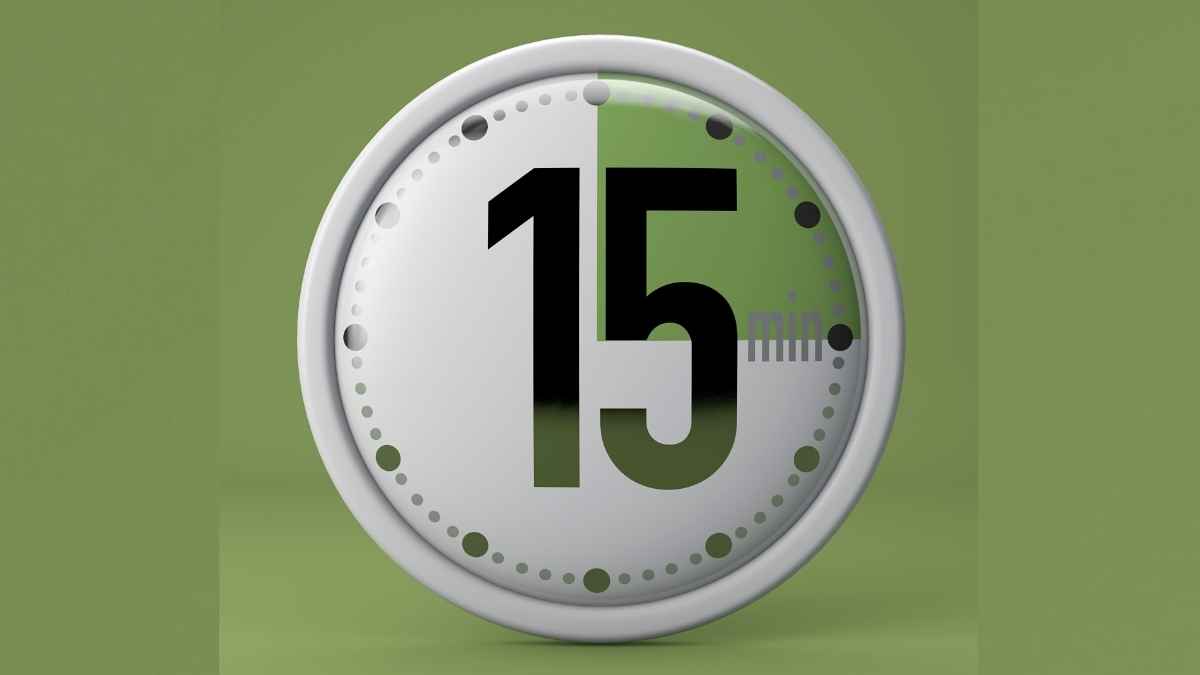 Reloj con el número 15 que representa el descanso laboral de 15 minutos tras más de 6 horas de jornada continuada