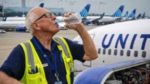 Despedido por beber agua en el trabajo a sus 76 años para evitar un golpe de calor tras más de cuarenta años en la compañía United Airlines