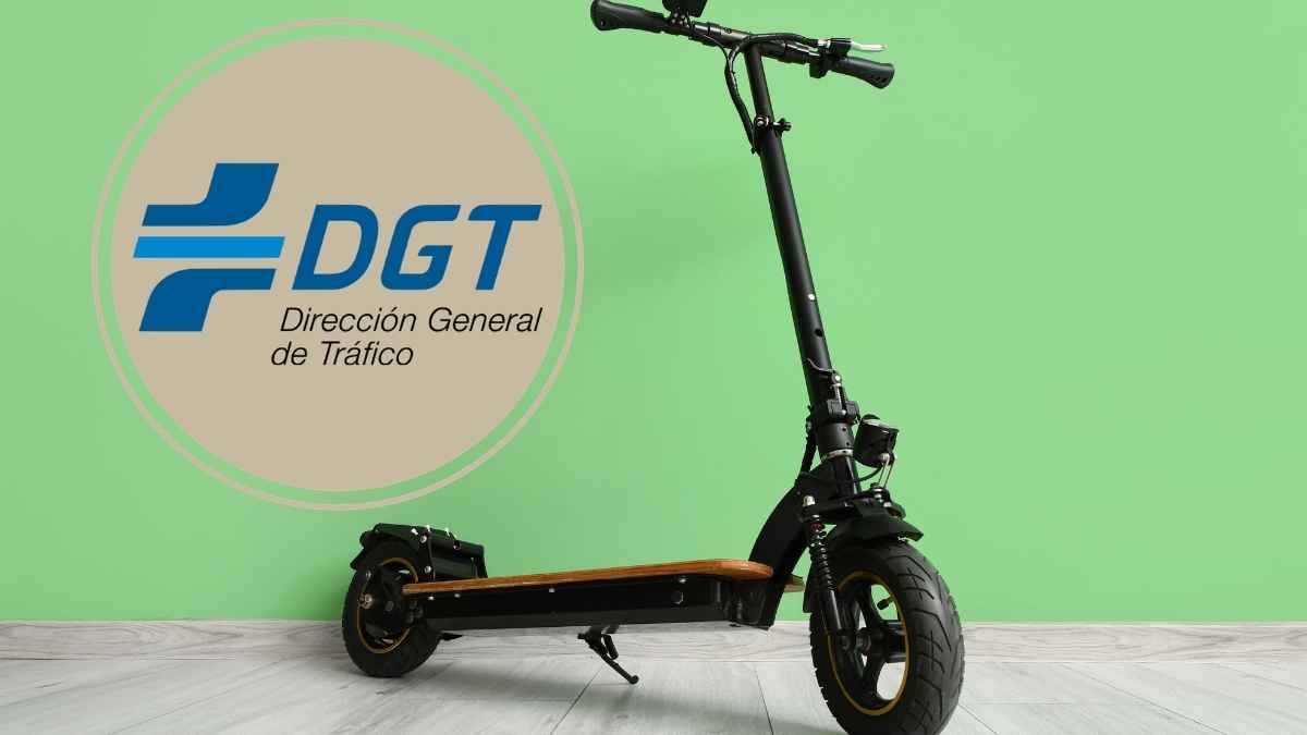 DGT y patinete eléctrico sobre fondo verde para ilustrar el registro obligatorio por internet