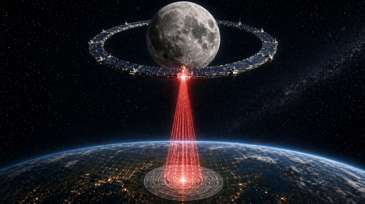 anillo solar alrededor de la luna enviando energia a la tierra mediante laser japon luna ring