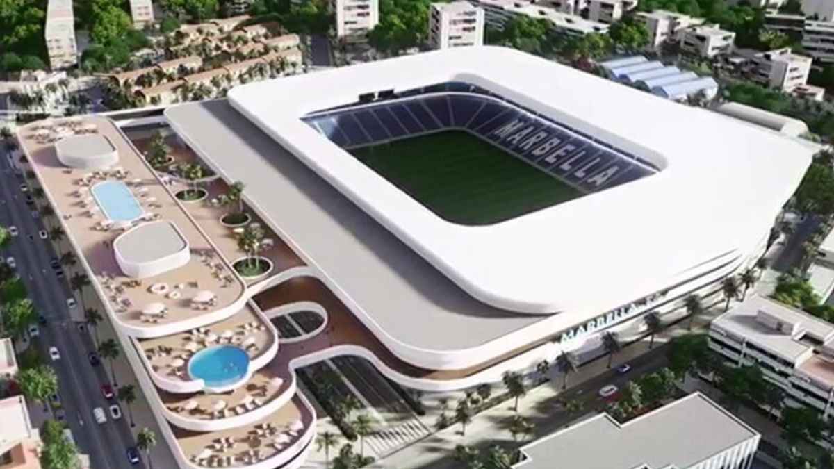 Recreación del nuevo estadio de Marbella para 10.000 espectadores en el centro de la ciudad