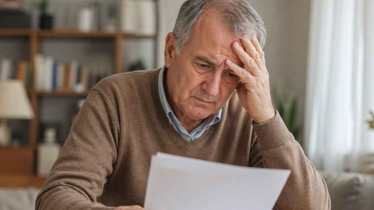 Hombre triste leyendo la resolución de la Seguridad Social sobre su pensión de jubilación