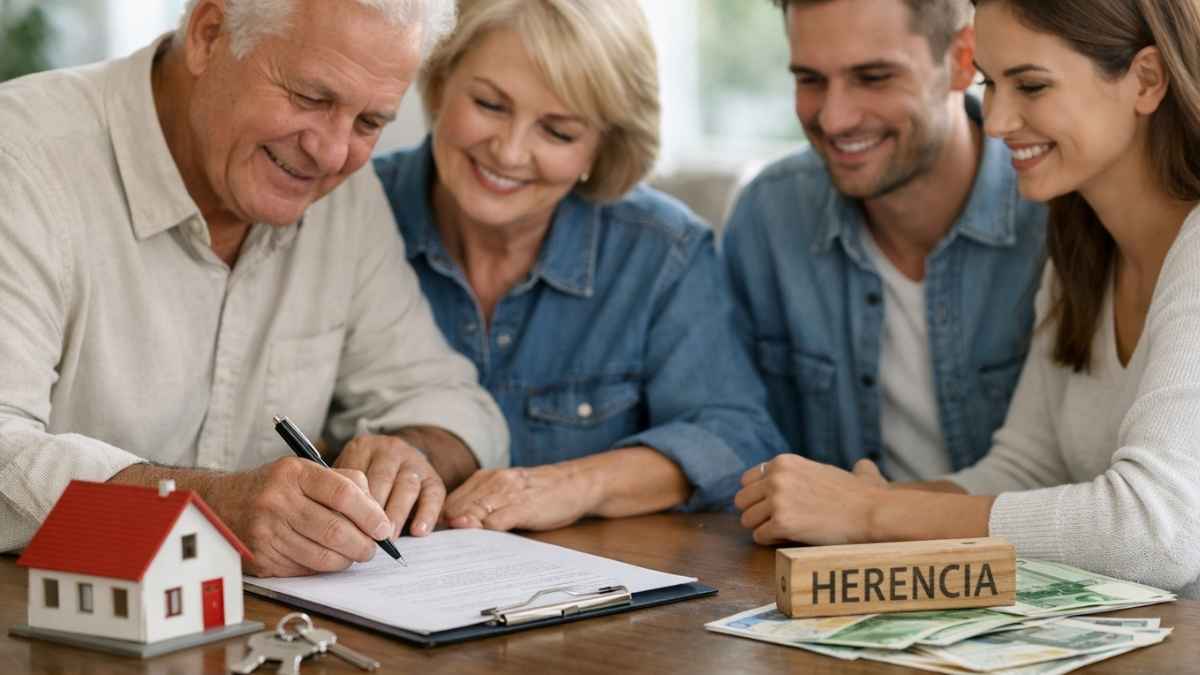 Hombre mayor firma la donación de una vivienda habitual a sus hijos o nietos para acceder a la exención del IRPF