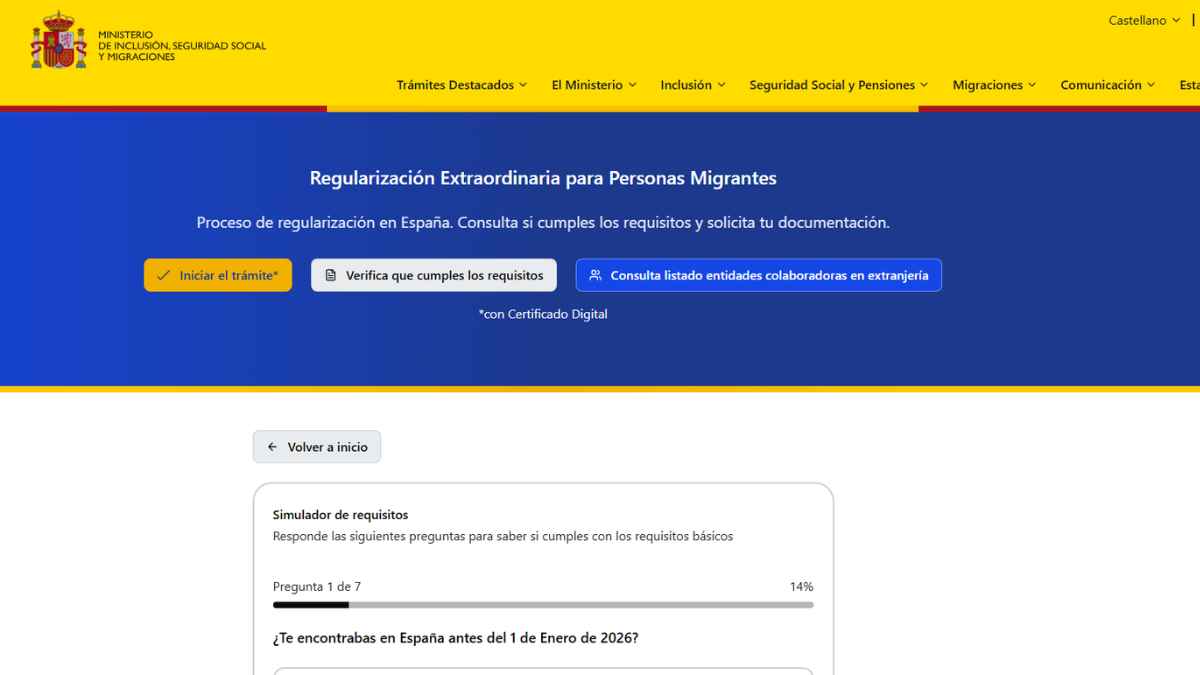 Portal de regularización extraordinaria para personas migrantes con acceso al simulador de requisitos y trámite online