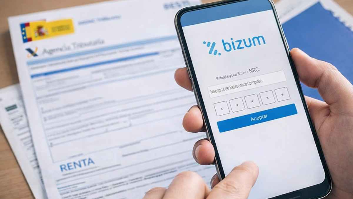 Persona pagando la declaración de la Renta por Bizum desde el móvil en la web de Hacienda