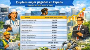 Tabla con los empleos que ofrecen más de 50.000 euros al año en España y que ahora ganan peso en el mercado laboral