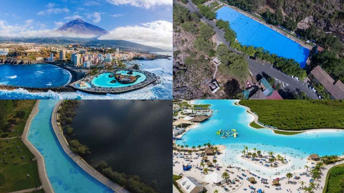Las piscinas más grandes de España y lagunas artificiales turísticas vistas aéreas