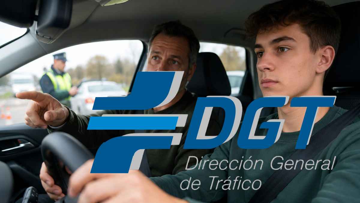 Joven de 17 años conduciendo acompañado por un adulto mientras la DGT realiza controles de alcohol y drogas