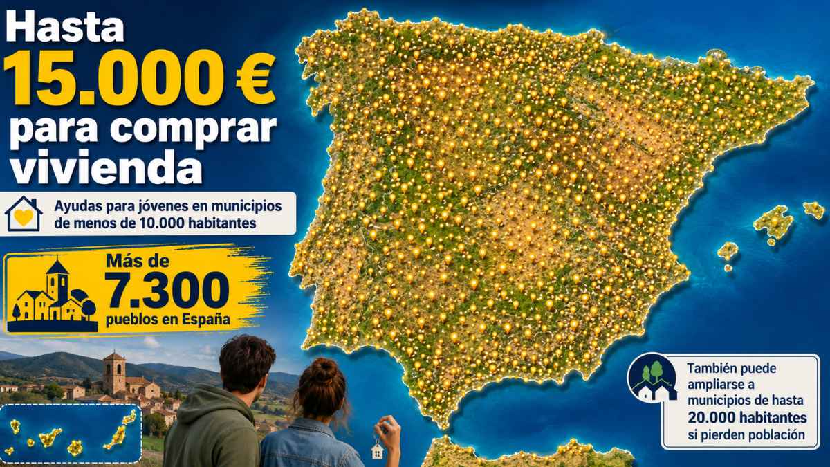 Mapa de España con municipios de menos de 10.000 habitantes donde los jóvenes pueden pedir hasta 15.000 euros para comprar vivienda