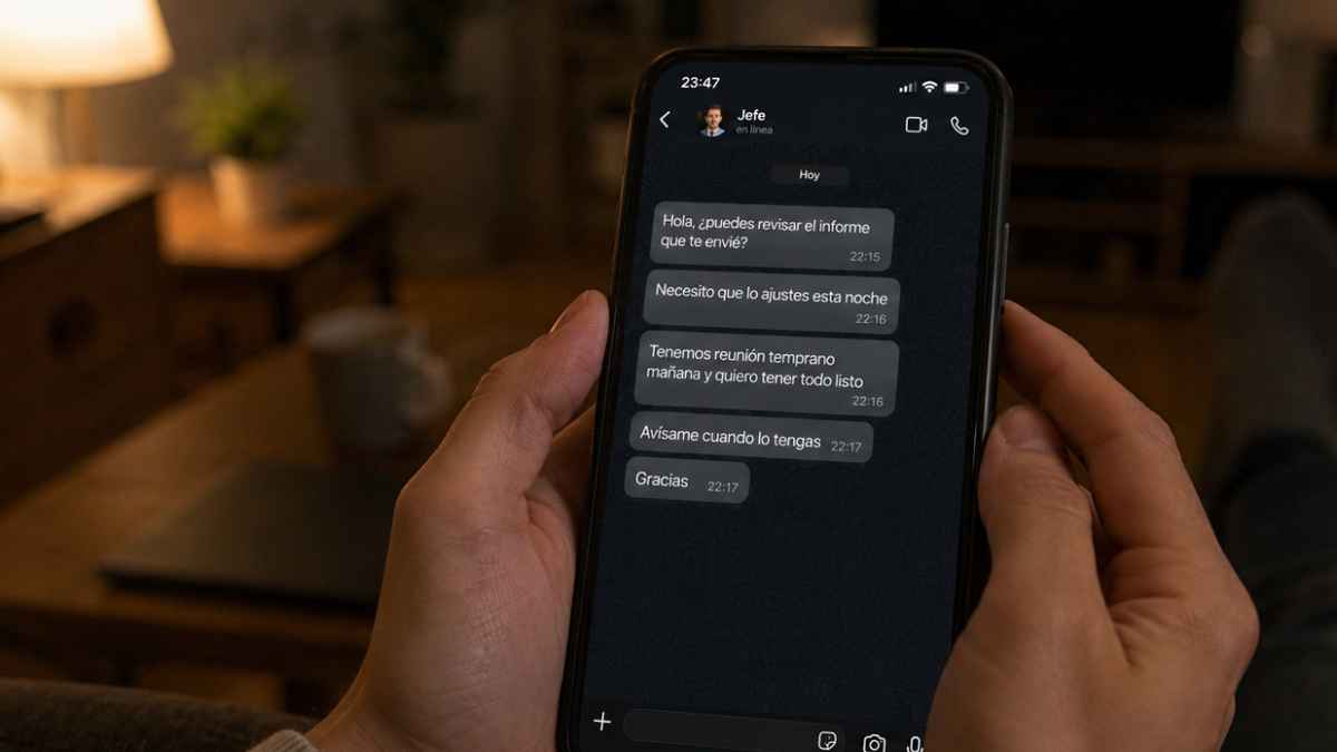 Trabajador recibe mensajes de WhatsApp de su jefe fuera del horario laboral en casa