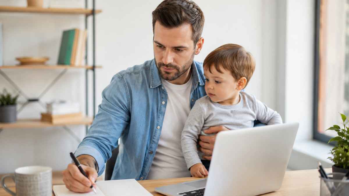 Trabajador con hijo menor de 12 años mientras solicita una reducción de jornada laboral para facilitar la conciliación familiar