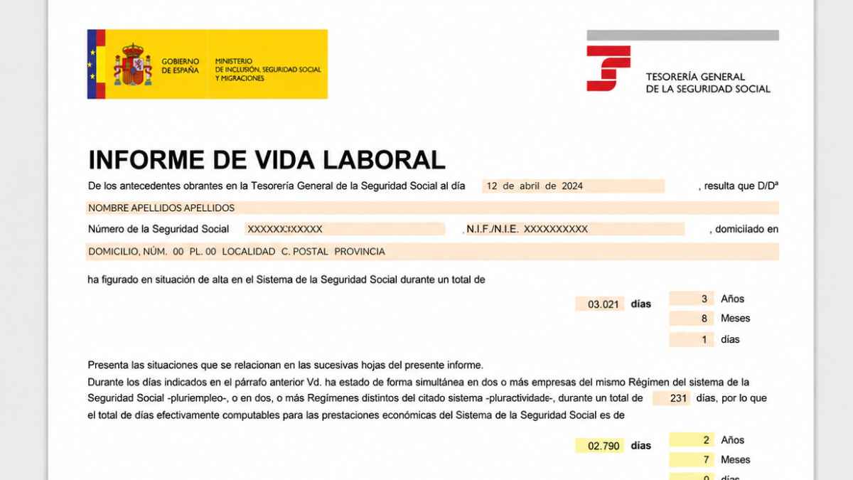 Informe de vida laboral de la Seguridad Social para añadir hasta 1.825 días cotizados