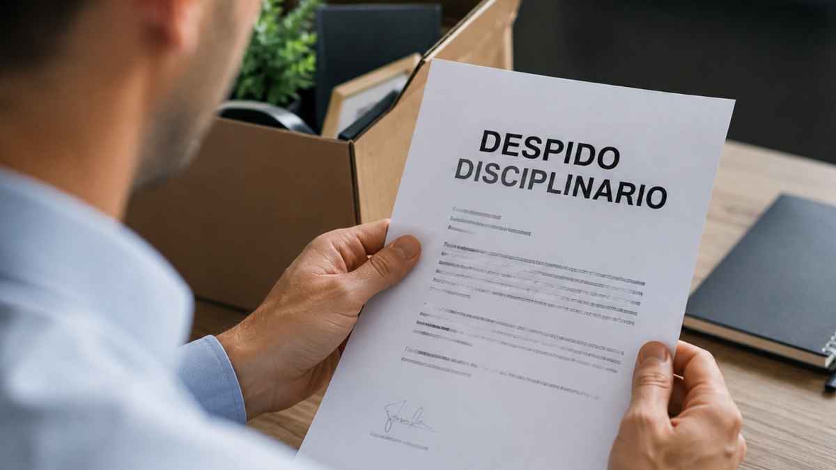 Trabajador leyendo una carta de despido disciplinario durante una baja médica por incapacidad temporal