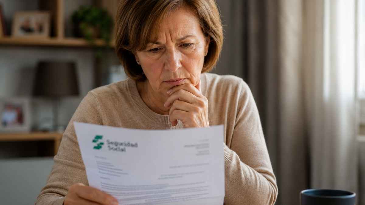 Mujer revisa una carta de la Seguridad Social sobre su pensión de viudedad