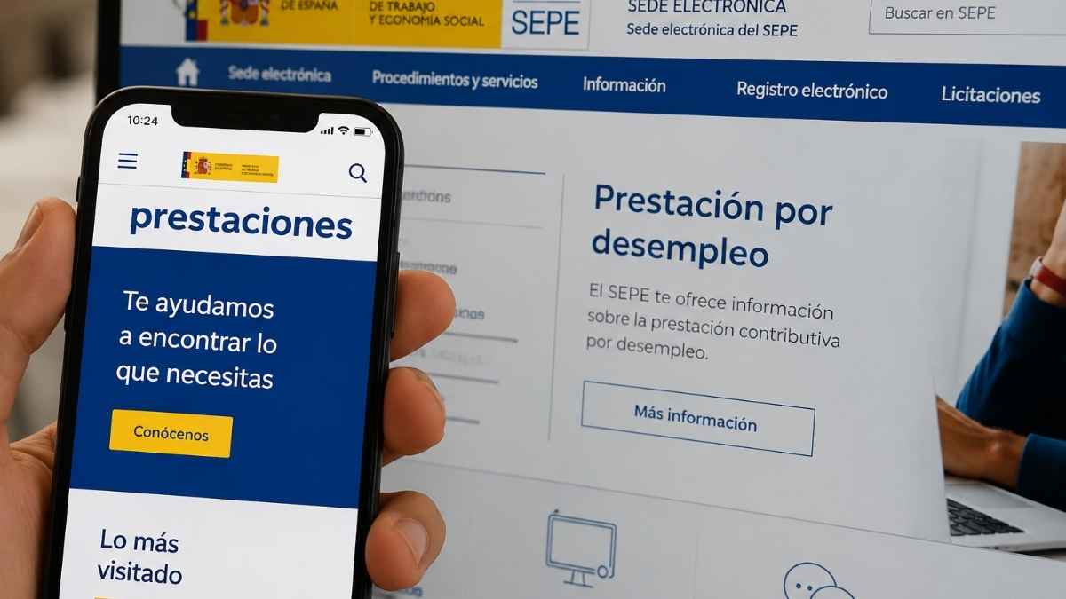 SEPE en un teléfono móvil con información sobre la prestación por desempleo y el cobro del paro en junio de 2026