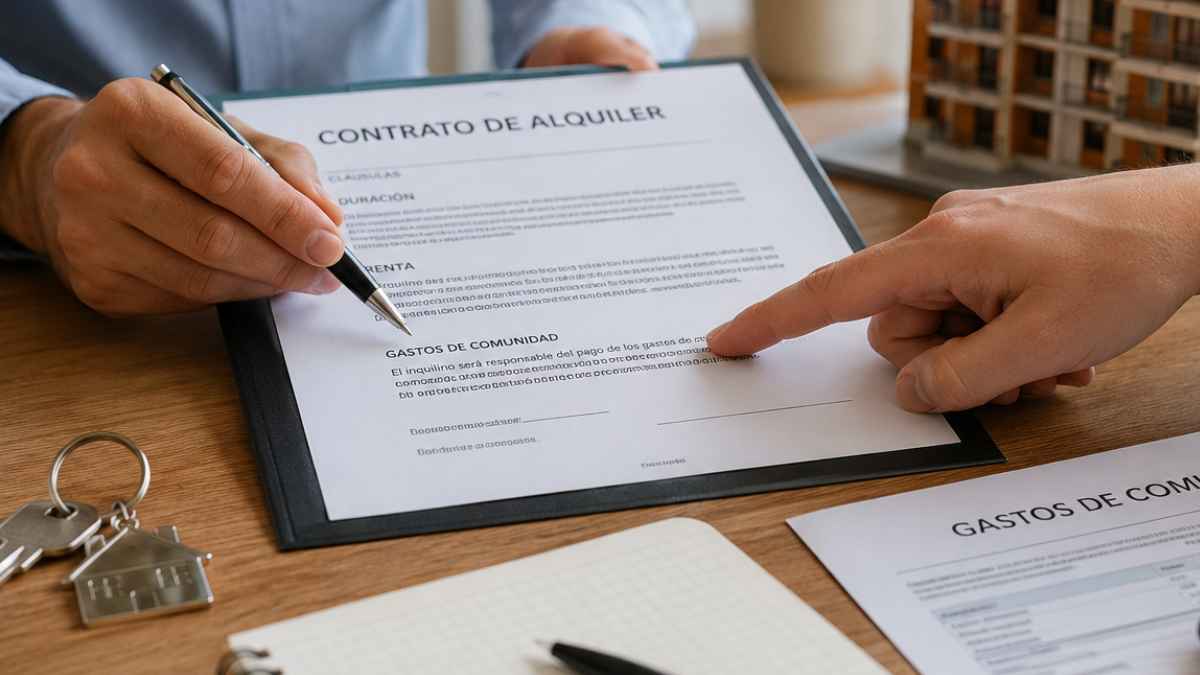 Contrato de alquiler donde se especifica el pago de los gastos de comunidad por parte del inquilino
