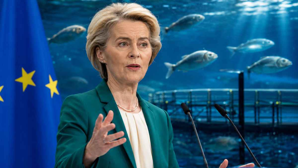 Ursula von der Leyen en una comparecencia sobre la nueva ley europea de bienestar de los peces