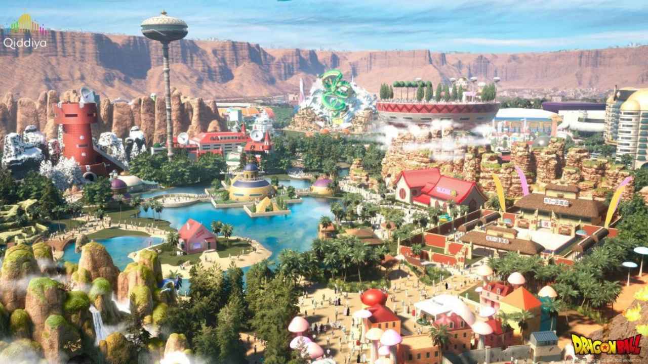 Recreación del parque temático de Dragon Ball proyectado por Qiddiya