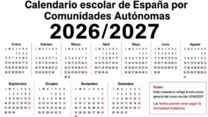 Calendario escolar 2026/2027 por comunidades con las fechas de Navidad, Semana Santa y final de las clases