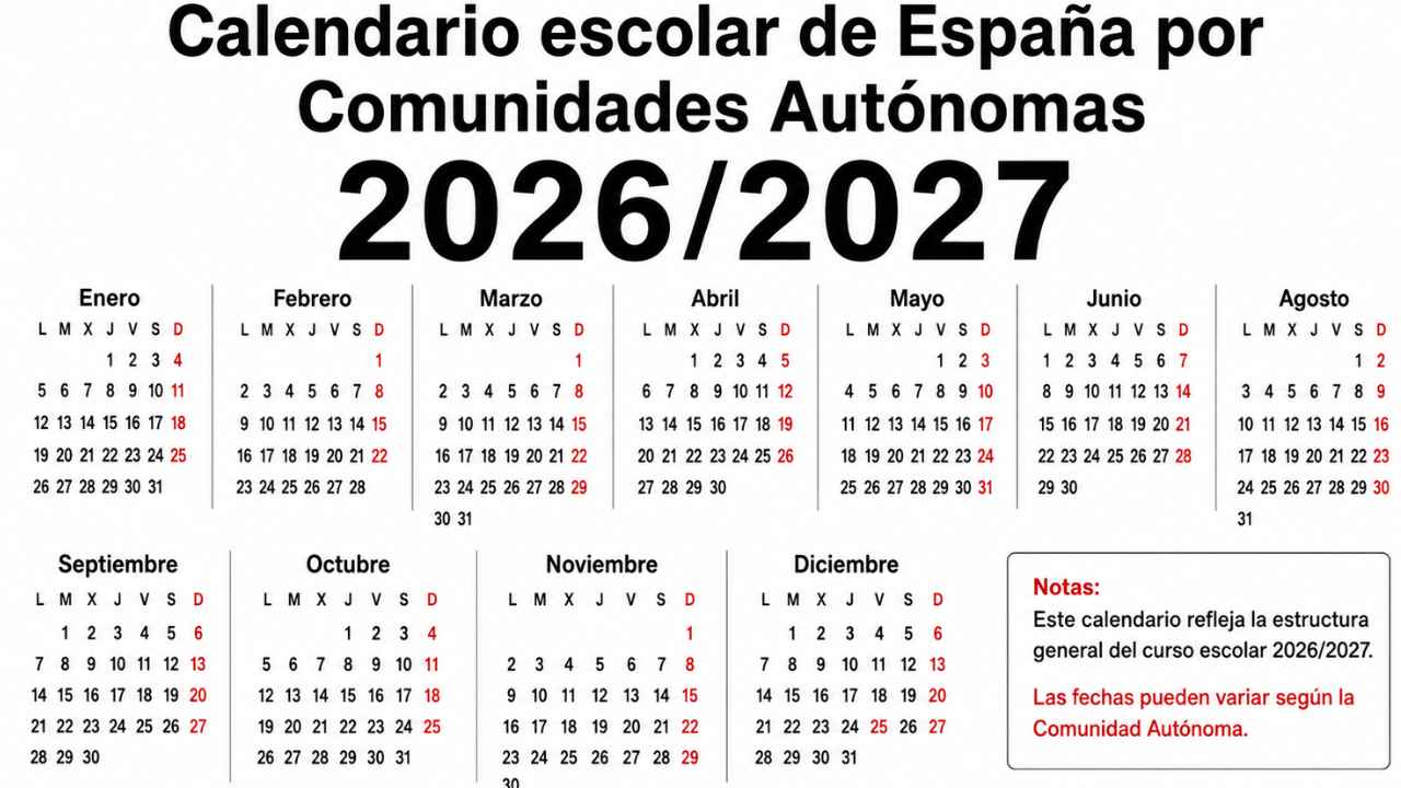 Calendario escolar 2026/2027 de España por comunidades autónomas