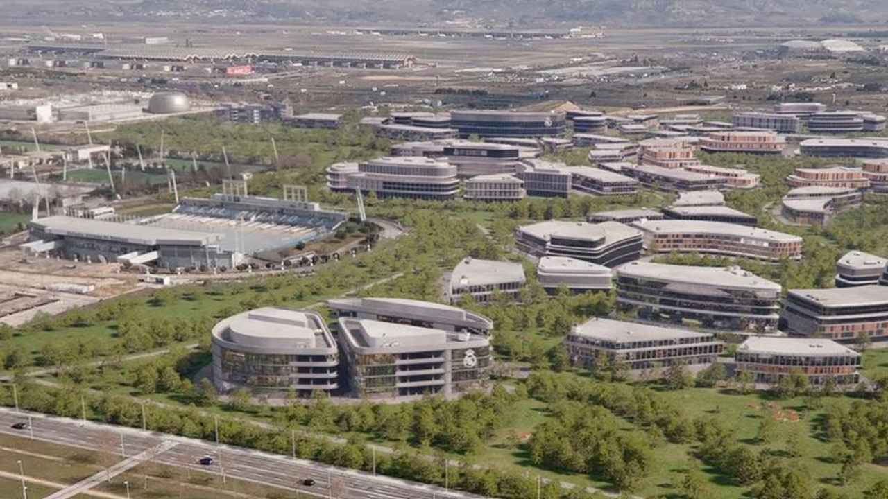 ecreación aérea del futuro Madrid Innovation District junto a la Ciudad Real Madrid en Valdebebas
