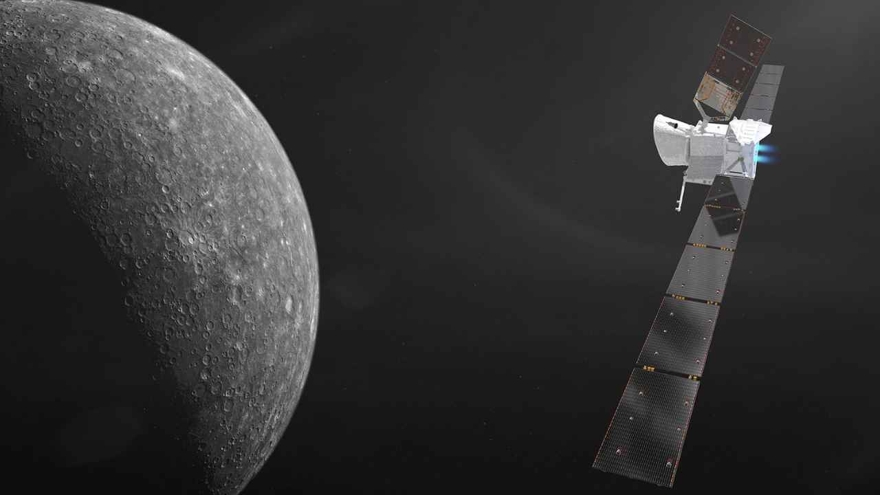 Ilustración de la misión BepiColombo aproximándose al planeta Mercurio