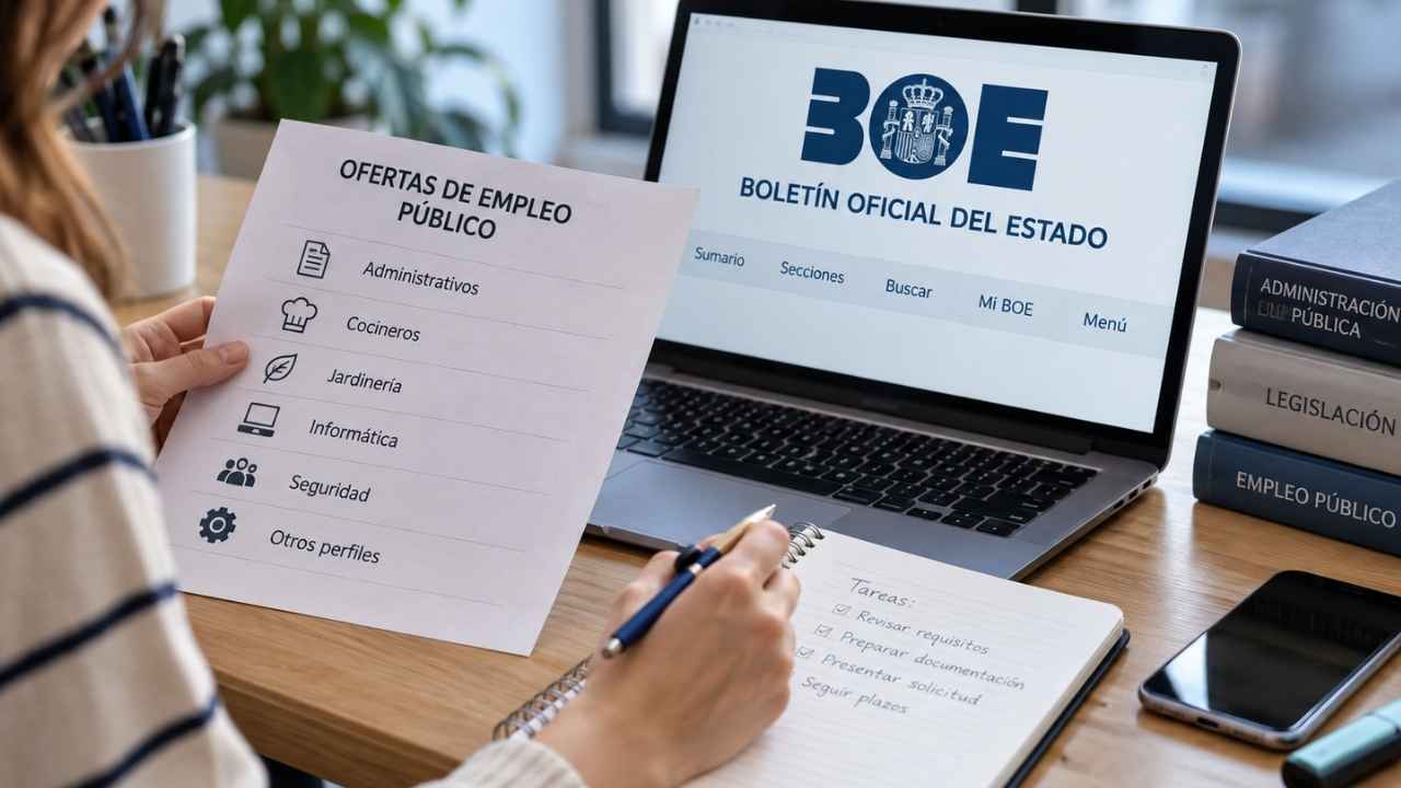 Persona consultando en el BOE las nuevas plazas de empleo público