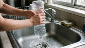 Una botella boca abajo puede ayudar con un atasco leve del fregadero, pero hay un detalle imprescindible