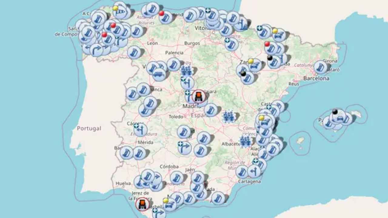 Mapa de la DGT con restricciones e incidencias de tráfico en España
