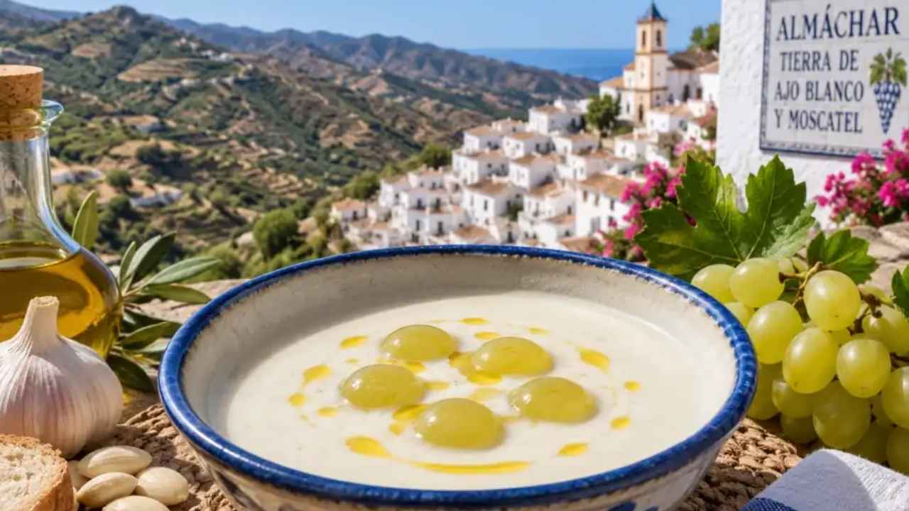 Ajoblanco con uvas en Almáchar durante la Fiesta del Ajoblanco